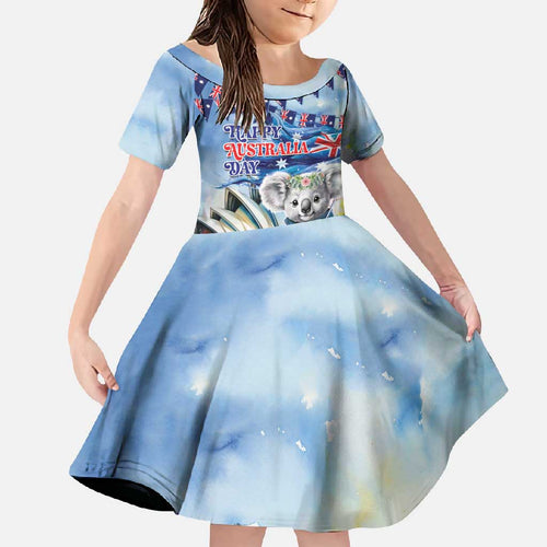 Koala Australia Day Family Matching Off Shoulder Maxi Dress and Hawaiian Shirt Proud Aussie Sydney Opera House