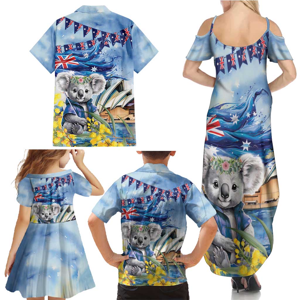 Koala Australia Day Family Matching Summer Maxi Dress and Hawaiian Shirt Proud Aussie Sydney Opera House
