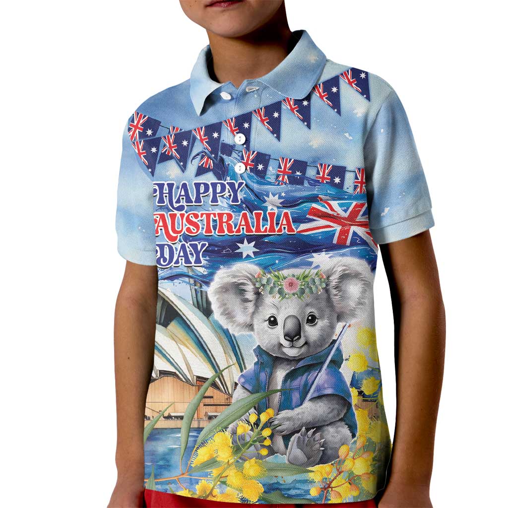 Koala Australia Day Kid Polo Shirt Proud Aussie Sydney Opera House