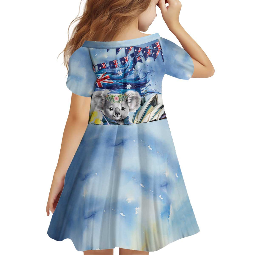 Koala Australia Day Kid Short Sleeve Dress Proud Aussie Sydney Opera House
