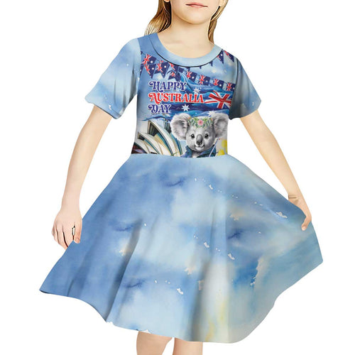 Koala Australia Day Kid Short Sleeve Dress Proud Aussie Sydney Opera House