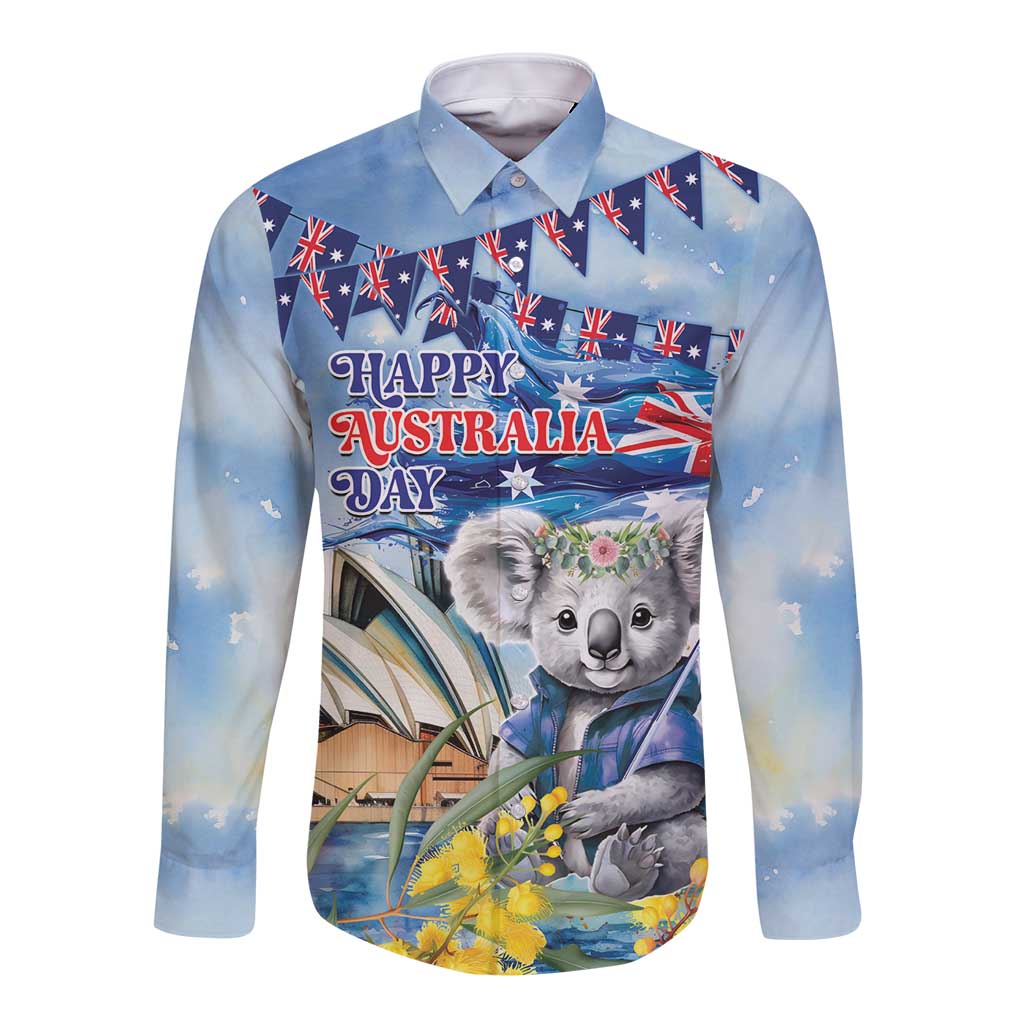 Koala Australia Day Long Sleeve Button Shirt Proud Aussie Sydney Opera House