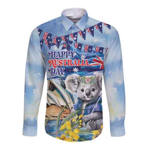 Koala Australia Day Long Sleeve Button Shirt Proud Aussie Sydney Opera House