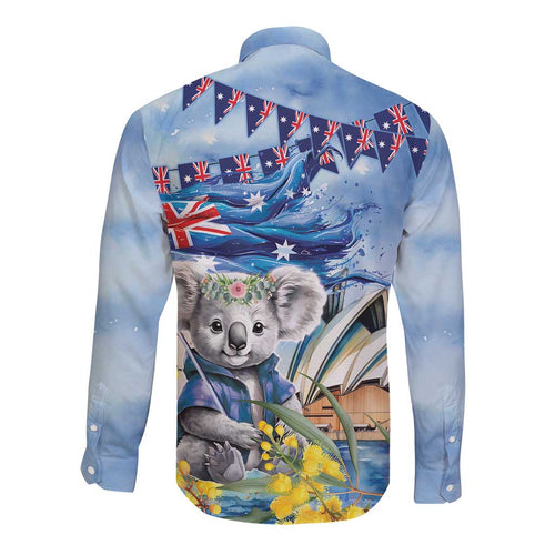 Koala Australia Day Long Sleeve Button Shirt Proud Aussie Sydney Opera House