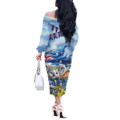 Koala Australia Day Off The Shoulder Long Sleeve Dress Proud Aussie Sydney Opera House