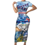 Koala Australia Day Short Sleeve Bodycon Dress Proud Aussie Sydney Opera House
