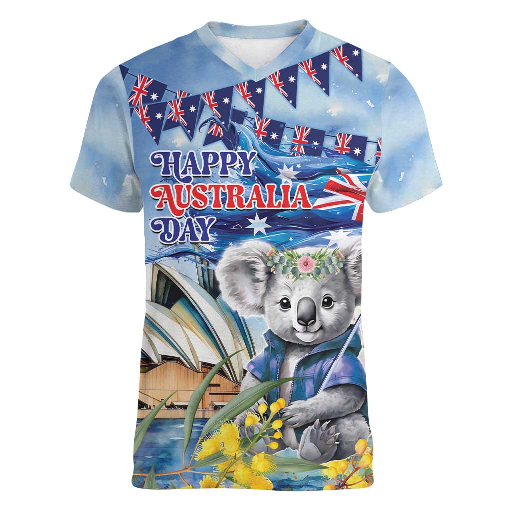 Koala Australia Day Women V-Neck T-Shirt Proud Aussie Sydney Opera House