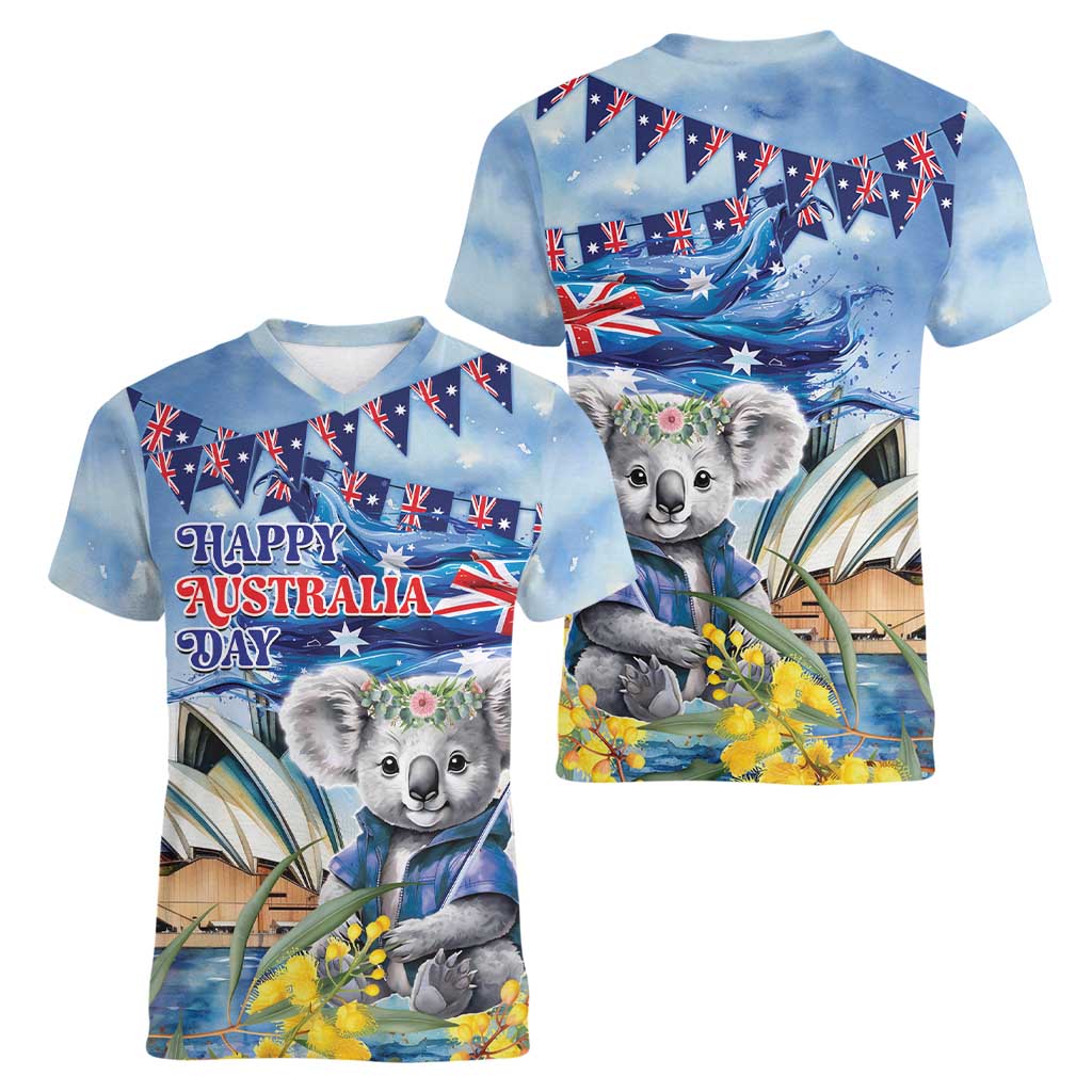 Koala Australia Day Women V-Neck T-Shirt Proud Aussie Sydney Opera House