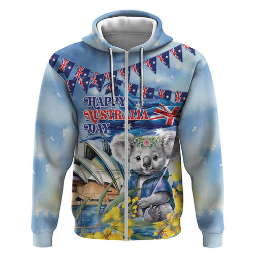 Koala Australia Day Zip Hoodie Proud Aussie Sydney Opera House