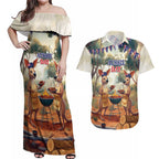 Kangaroos Australia Day Couples Matching Off Shoulder Maxi Dress and Hawaiian Shirt It's Barbecue Time