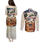 Kangaroos Australia Day Couples Matching Puletasi and Long Sleeve Button Shirt It's Barbecue Time