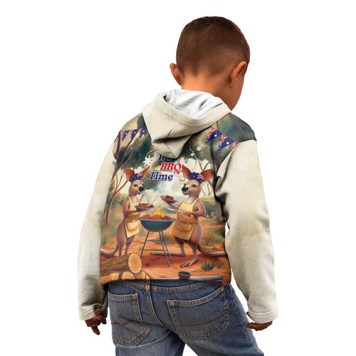 Kangaroos Australia Day Kid Hoodie It's Barbecue Time