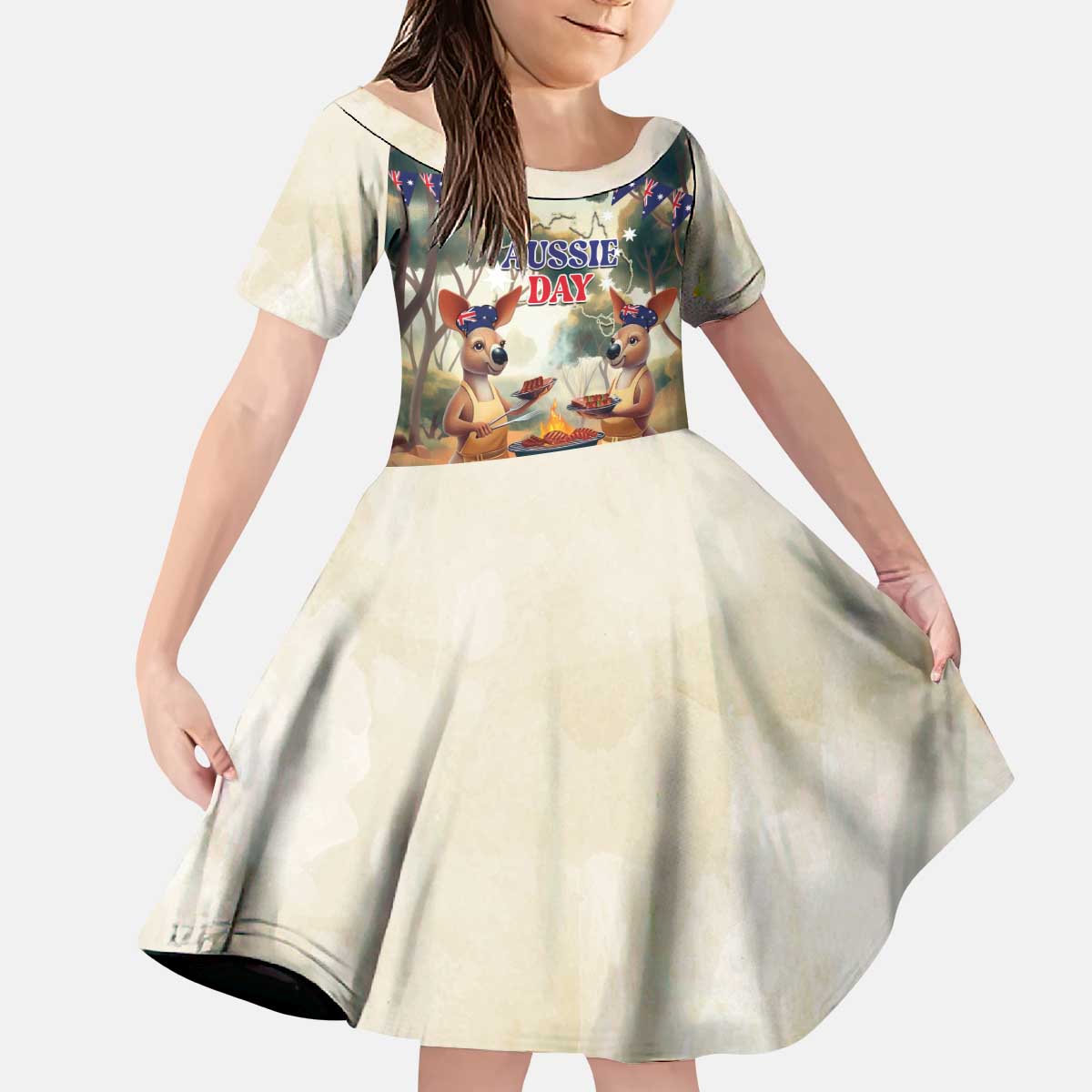 Kangaroos Australia Day Kid Short Sleeve Dress It's Barbecue Time