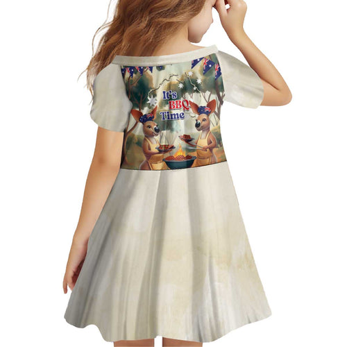 Kangaroos Australia Day Kid Short Sleeve Dress It's Barbecue Time