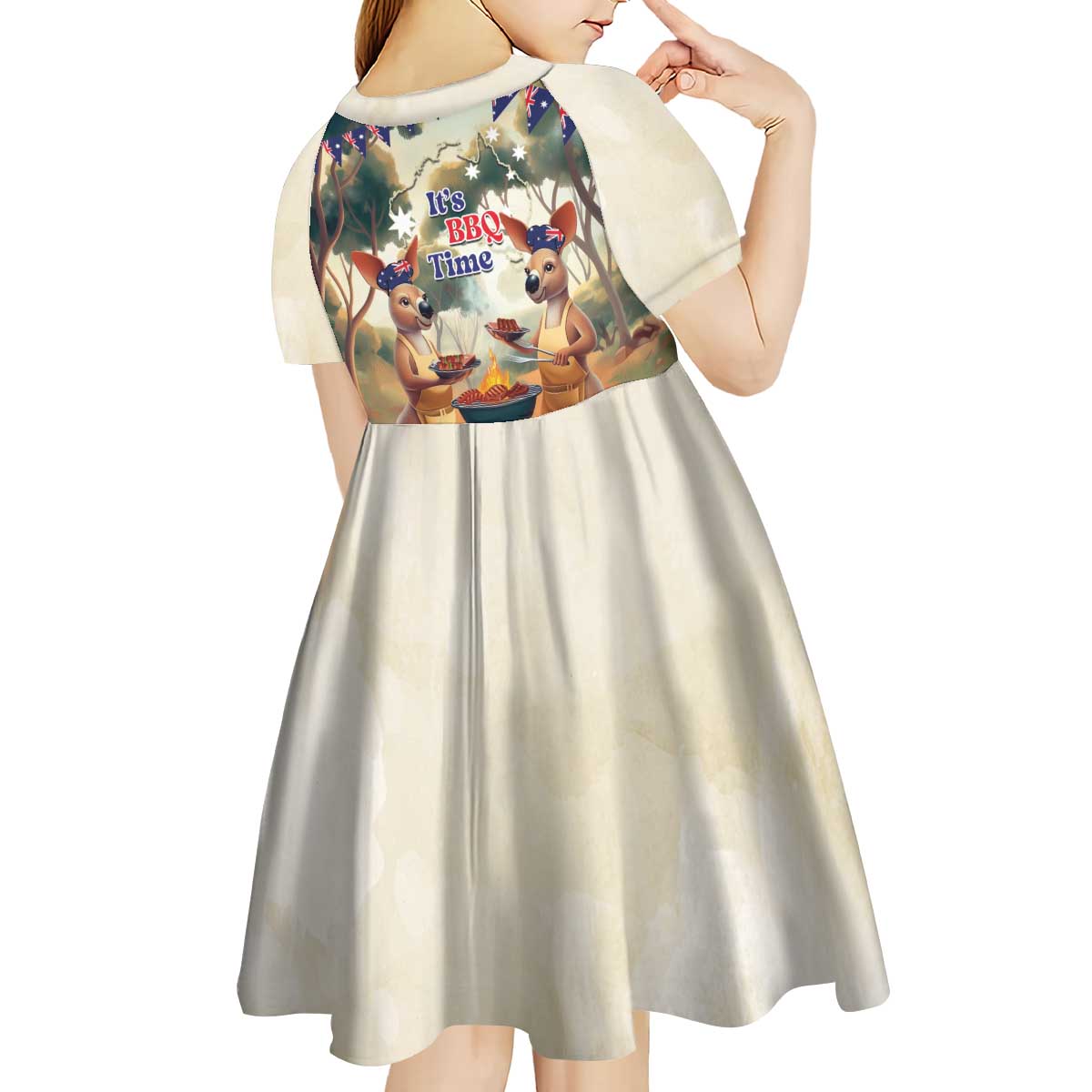 Kangaroos Australia Day Kid Short Sleeve Dress It's Barbecue Time