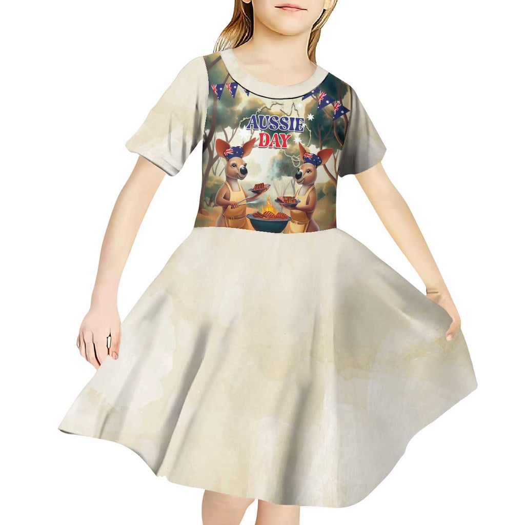 Kangaroos Australia Day Kid Short Sleeve Dress It's Barbecue Time