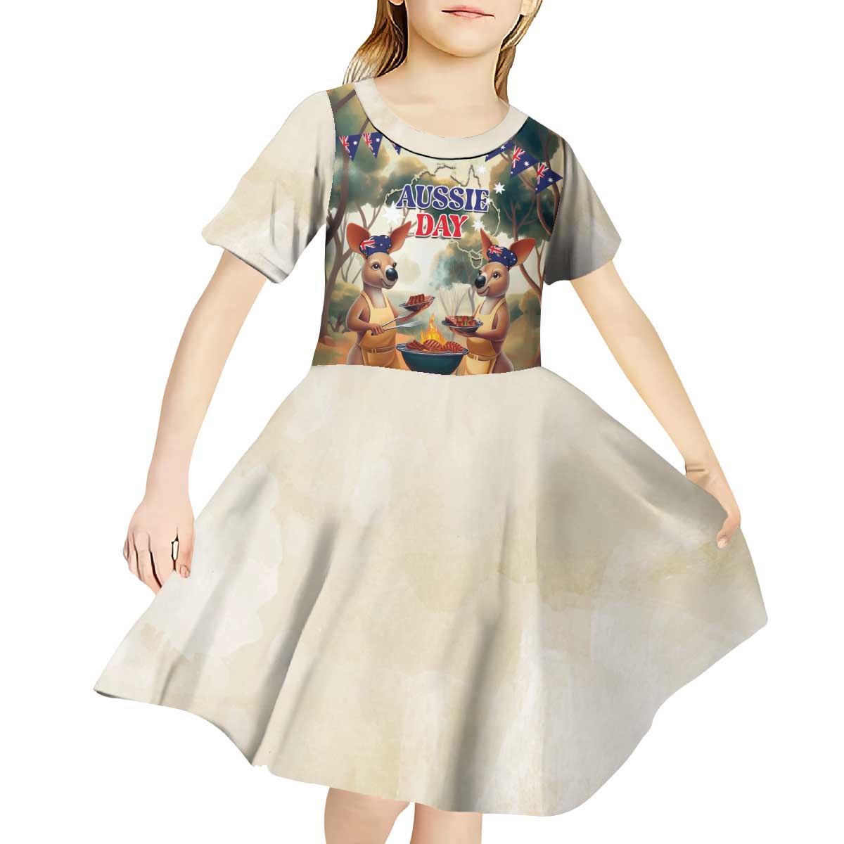 Kangaroos Australia Day Kid Short Sleeve Dress It's Barbecue Time