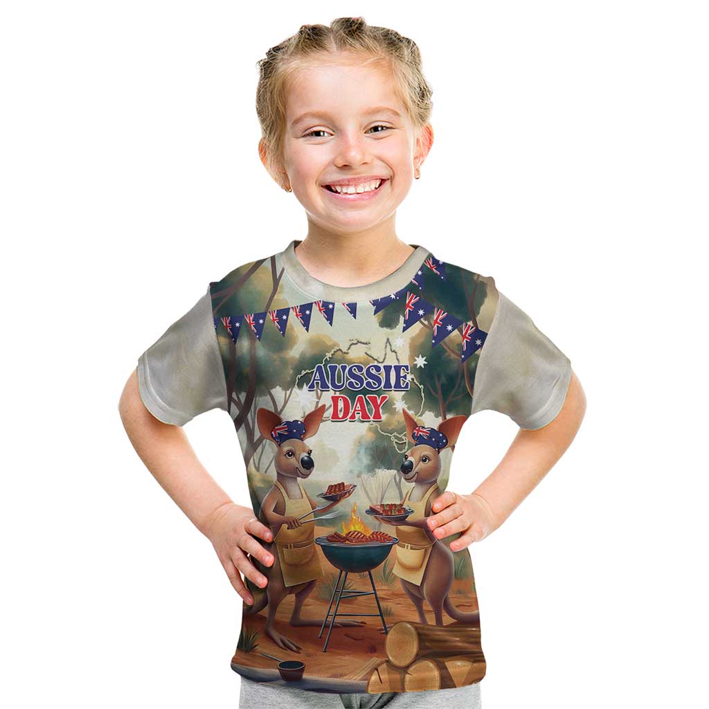 Kangaroos Australia Day Kid T Shirt It's Barbecue Time