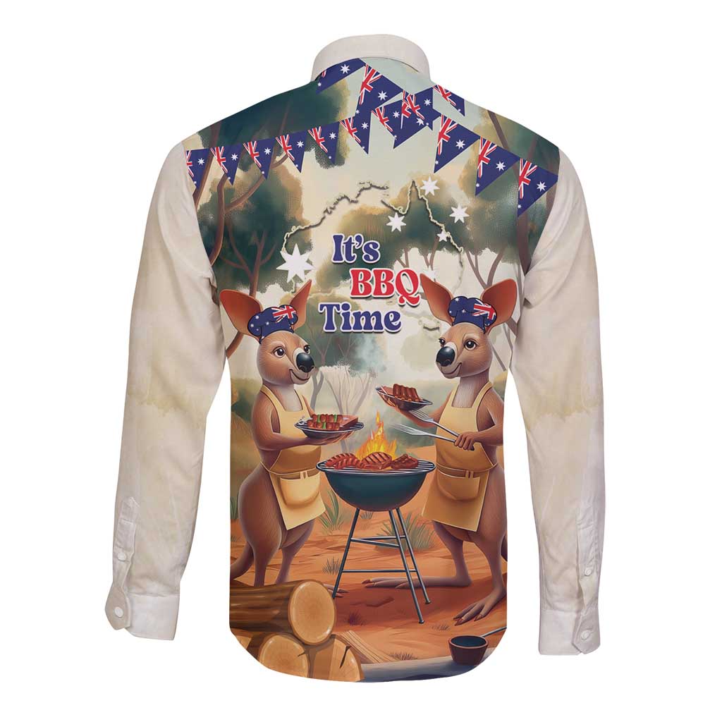 Kangaroos Australia Day Long Sleeve Button Shirt It's Barbecue Time