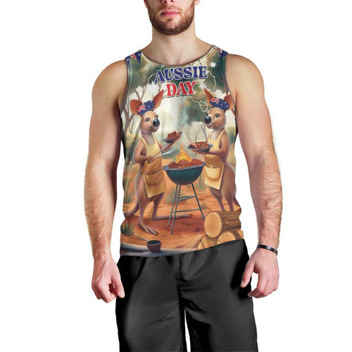 Kangaroos Australia Day Men Tank Top It's Barbecue Time