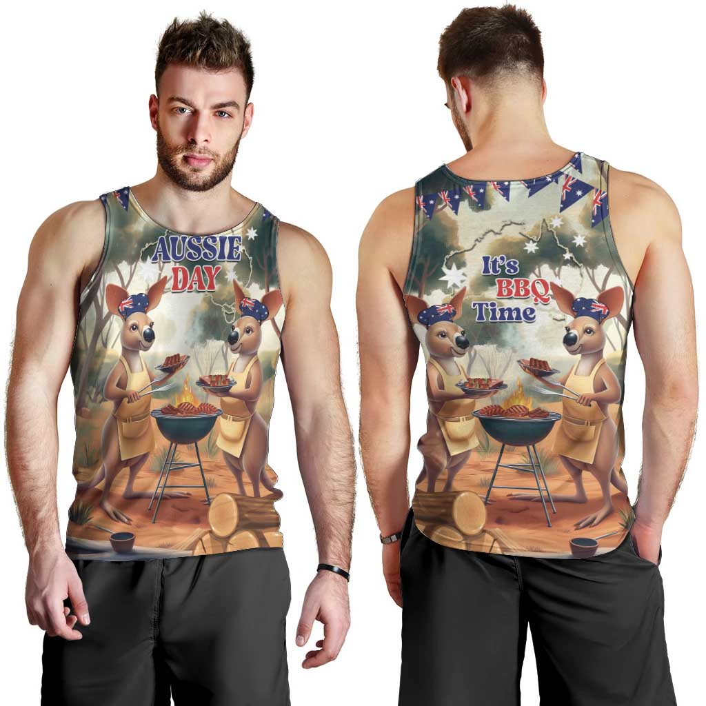 Kangaroos Australia Day Men Tank Top It's Barbecue Time