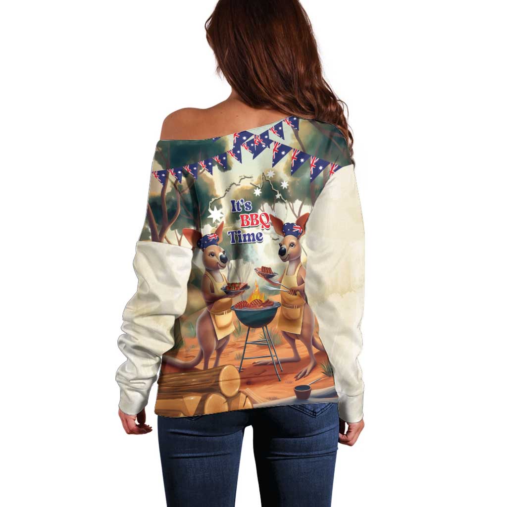 Kangaroos Australia Day Off Shoulder Sweater It's Barbecue Time