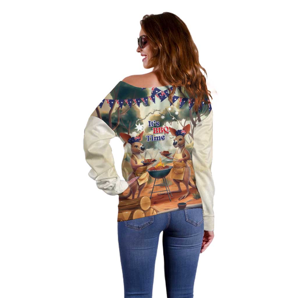 Kangaroos Australia Day Off Shoulder Sweater It's Barbecue Time
