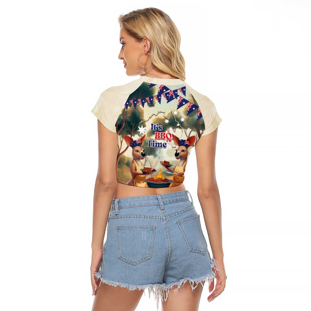 Kangaroos Australia Day Raglan Cropped T Shirt It's Barbecue Time