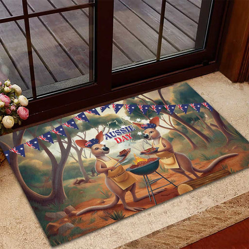 Kangaroos Australia Day Rubber Doormat It's Barbecue Time