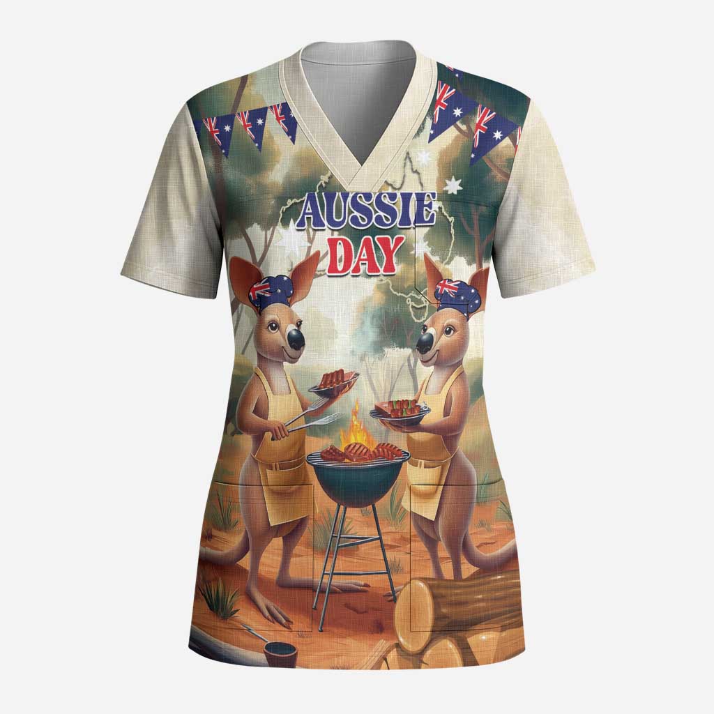 Kangaroos Australia Day Scrub Top It's Barbecue Time - Aussie Hoodie