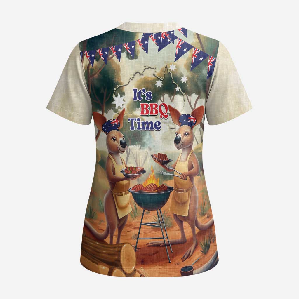 Kangaroos Australia Day Scrub Top It's Barbecue Time - Aussie Hoodie