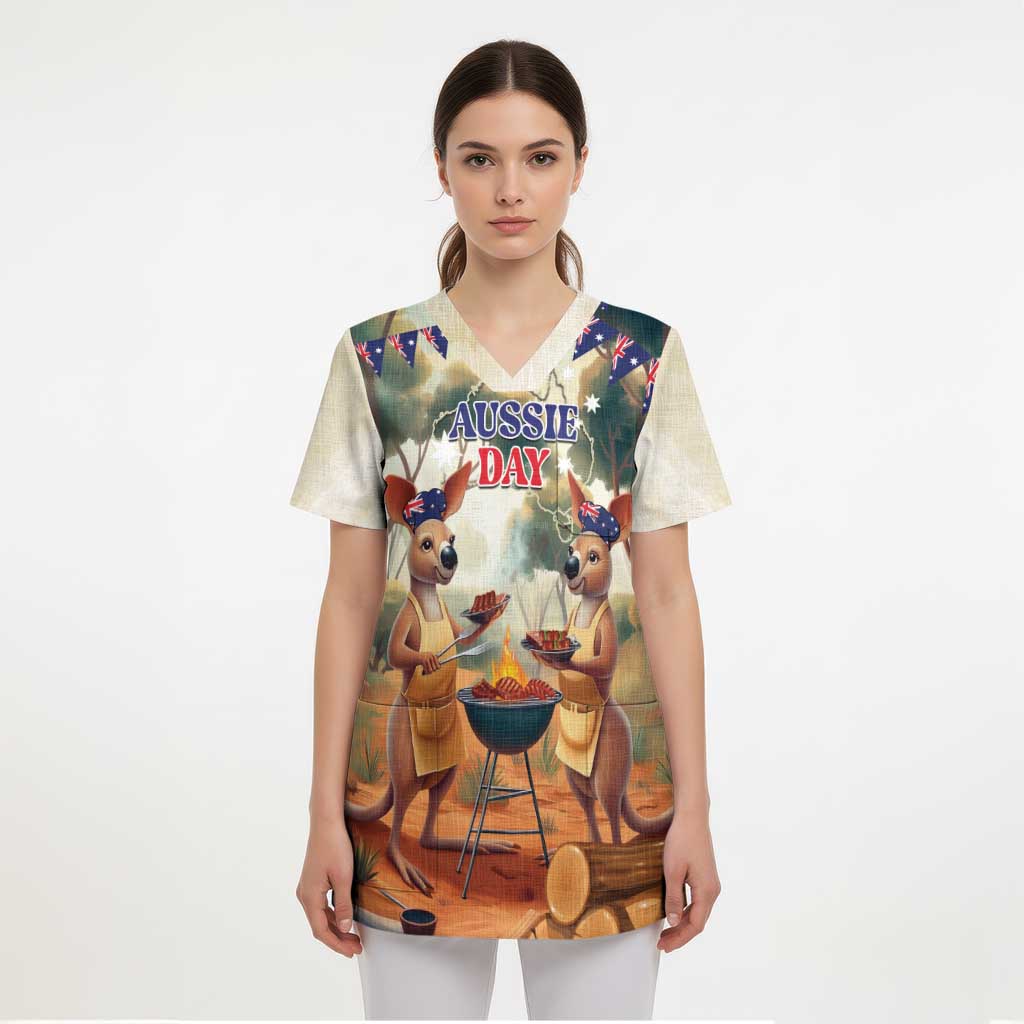 Kangaroos Australia Day Scrub Top It's Barbecue Time - Aussie Hoodie