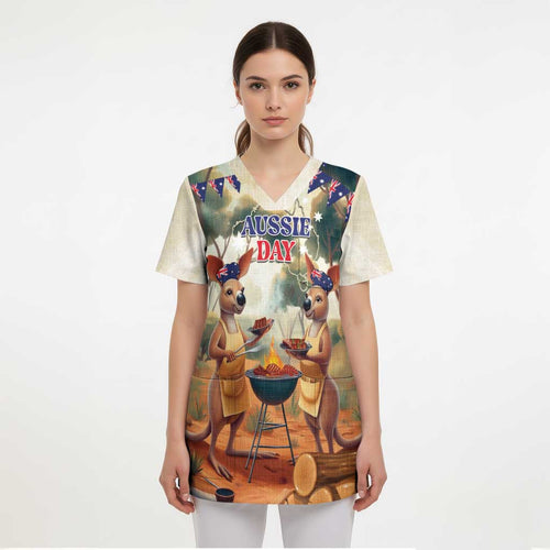 Kangaroos Australia Day Scrub Top It's Barbecue Time - Aussie Hoodie