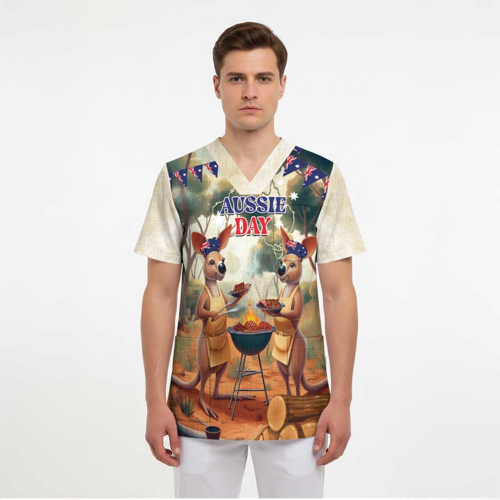 Kangaroos Australia Day Scrub Top It's Barbecue Time - Aussie Hoodie