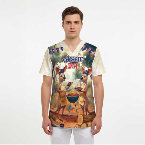Kangaroos Australia Day Scrub Top It's Barbecue Time - Aussie Hoodie