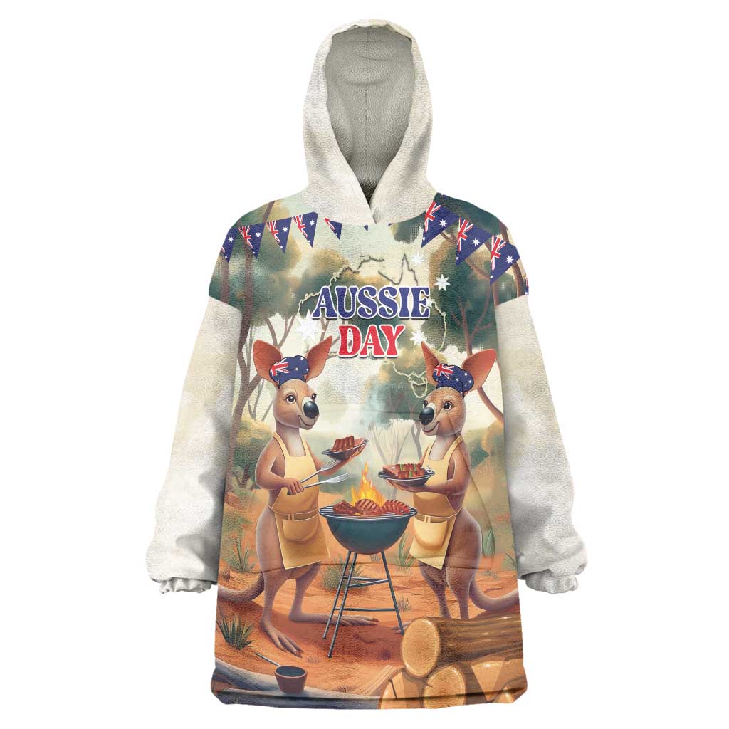 Kangaroos Australia Day Wearable Blanket Hoodie It's Barbecue Time