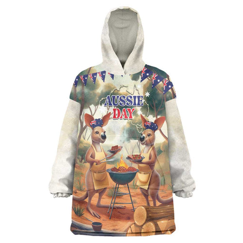 Kangaroos Australia Day Wearable Blanket Hoodie It's Barbecue Time