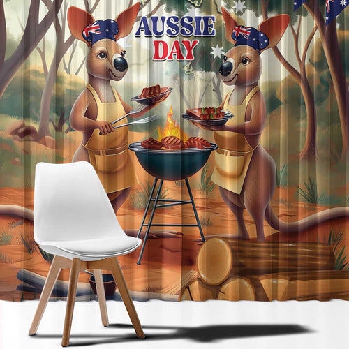 Kangaroos Australia Day Window Curtain It's Barbecue Time