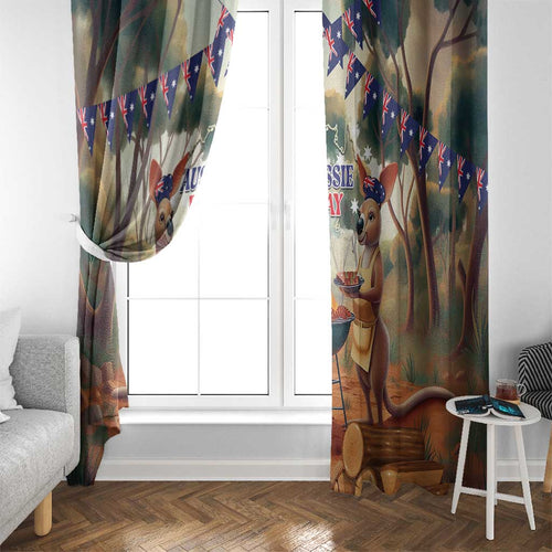 Kangaroos Australia Day Window Curtain It's Barbecue Time