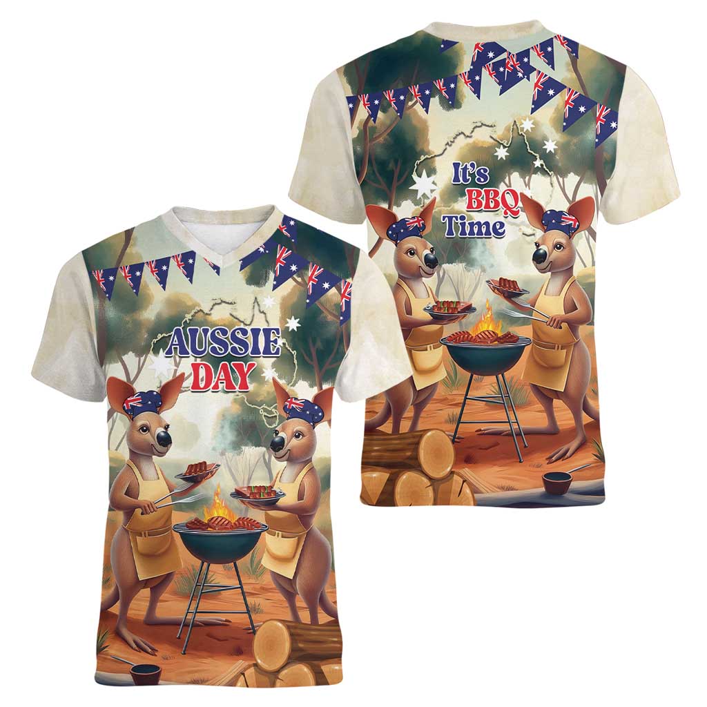 Kangaroos Australia Day Women V-Neck T-Shirt It's Barbecue Time
