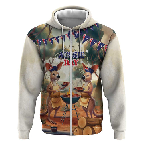 Kangaroos Australia Day Zip Hoodie It's Barbecue Time