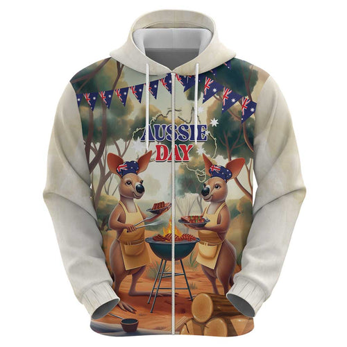 Kangaroos Australia Day Zip Hoodie It's Barbecue Time