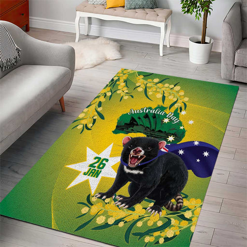 Tasimania Devil Australia Day Area Rug Aussie Aussie Aussie Oi! Oi! Oi! - Green