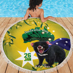 Tasimania Devil Australia Day Beach Blanket Aussie Aussie Aussie Oi! Oi! Oi! - Green