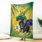 Tasimania Devil Australia Day Blanket Aussie Aussie Aussie Oi! Oi! Oi! - Green
