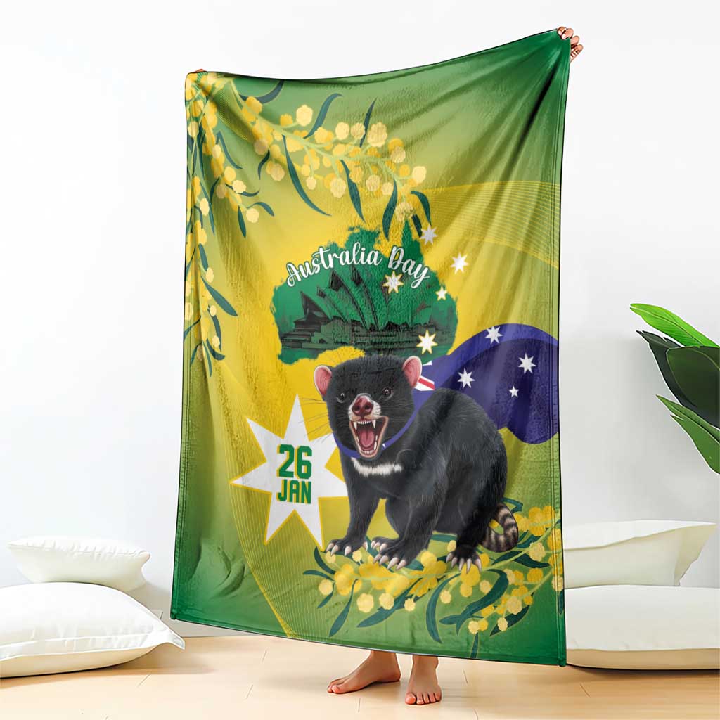 Tasimania Devil Australia Day Blanket Aussie Aussie Aussie Oi! Oi! Oi! - Green