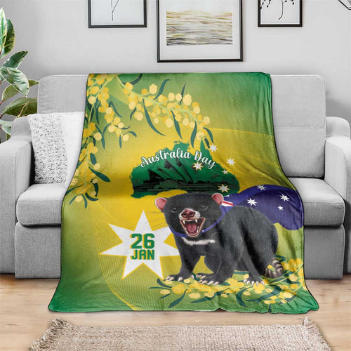 Tasimania Devil Australia Day Blanket Aussie Aussie Aussie Oi! Oi! Oi! - Green