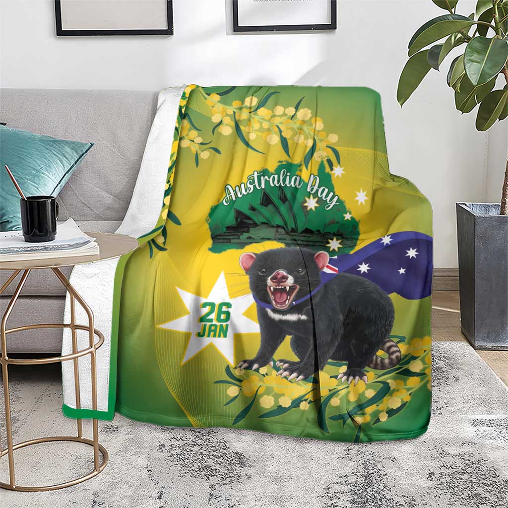 Tasimania Devil Australia Day Blanket Aussie Aussie Aussie Oi! Oi! Oi! - Green