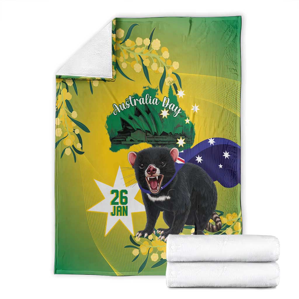 Tasimania Devil Australia Day Blanket Aussie Aussie Aussie Oi! Oi! Oi! - Green