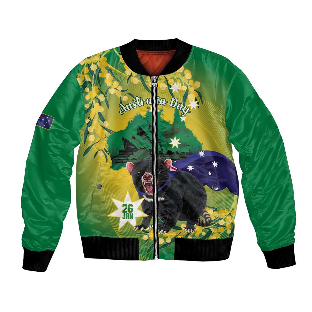 Tasimania Devil Australia Day Bomber Jacket Aussie Aussie Aussie Oi! Oi! Oi! - Green